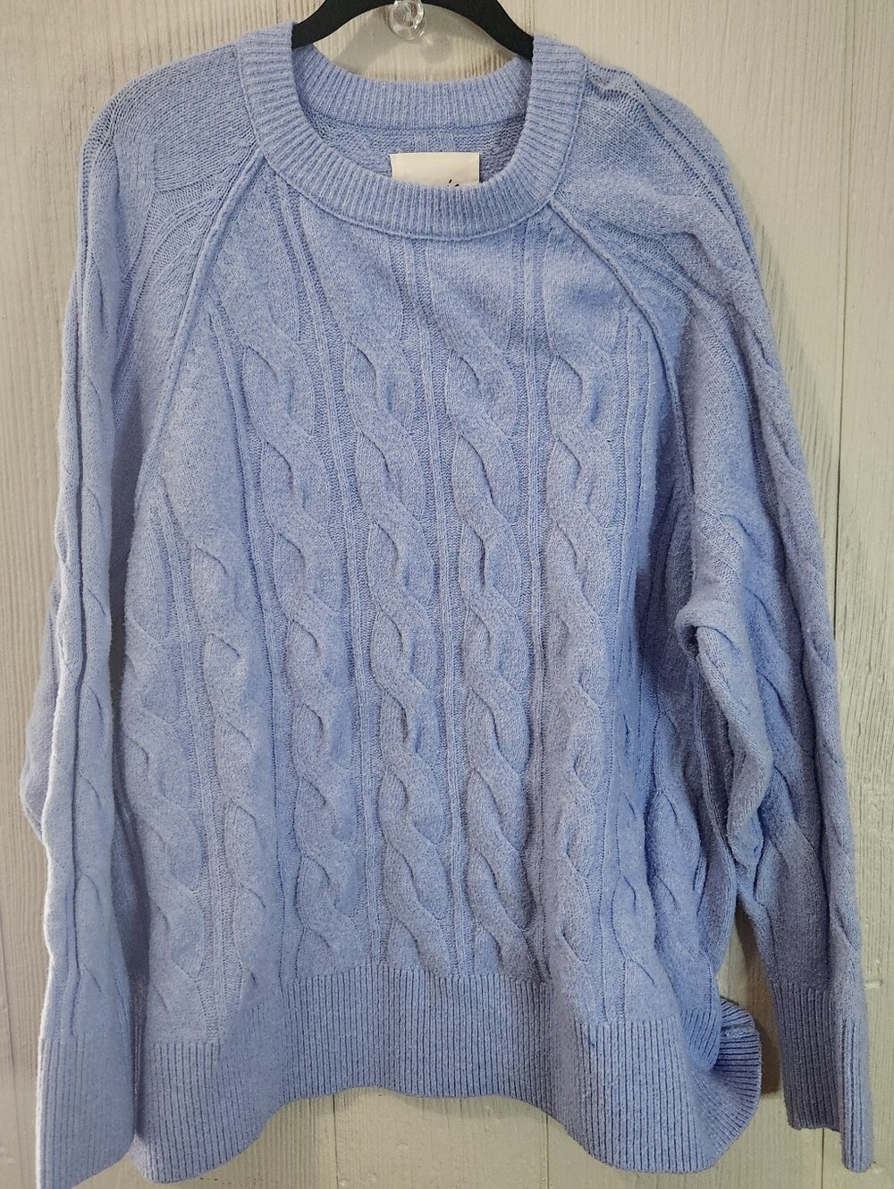 Aerie unREAL Cable Crew Sweater sz L light blue